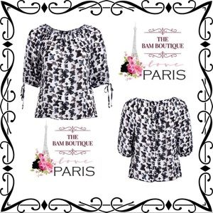 Black, Gray, & White Butterfly Plus Size Blouse - Peasant Blouse